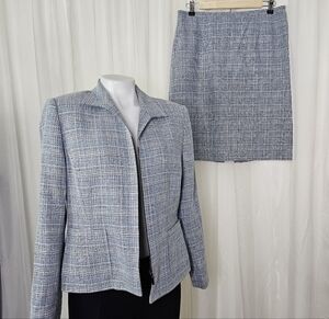 Collection Fifty Nine Bloomingdales Blue Tweed Skirt Suit Set 12 Petite